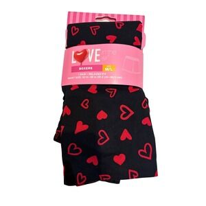 Love In The Air Black Red Hearts Boxer Shorts Pajama Loungewear M/L MEN